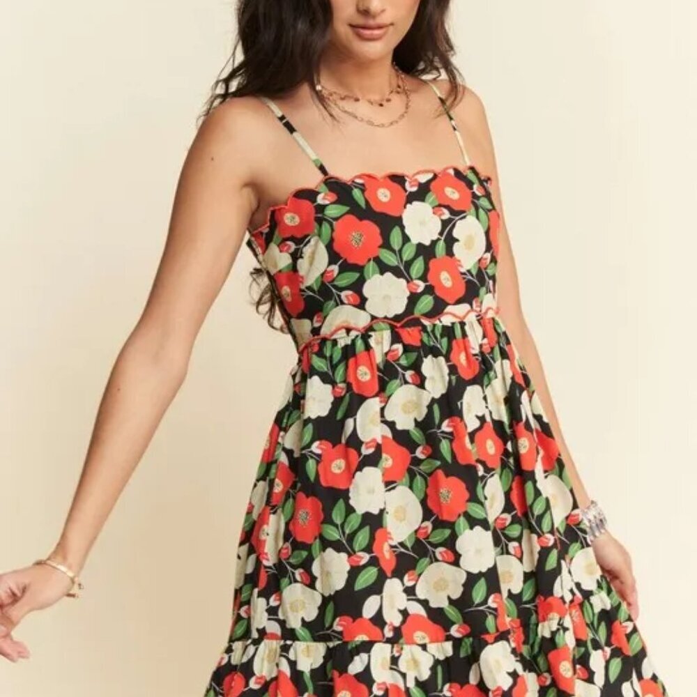 Davi & Dani Floral Scalloped Cutout Back Mini Dress - Picture 5 of 10